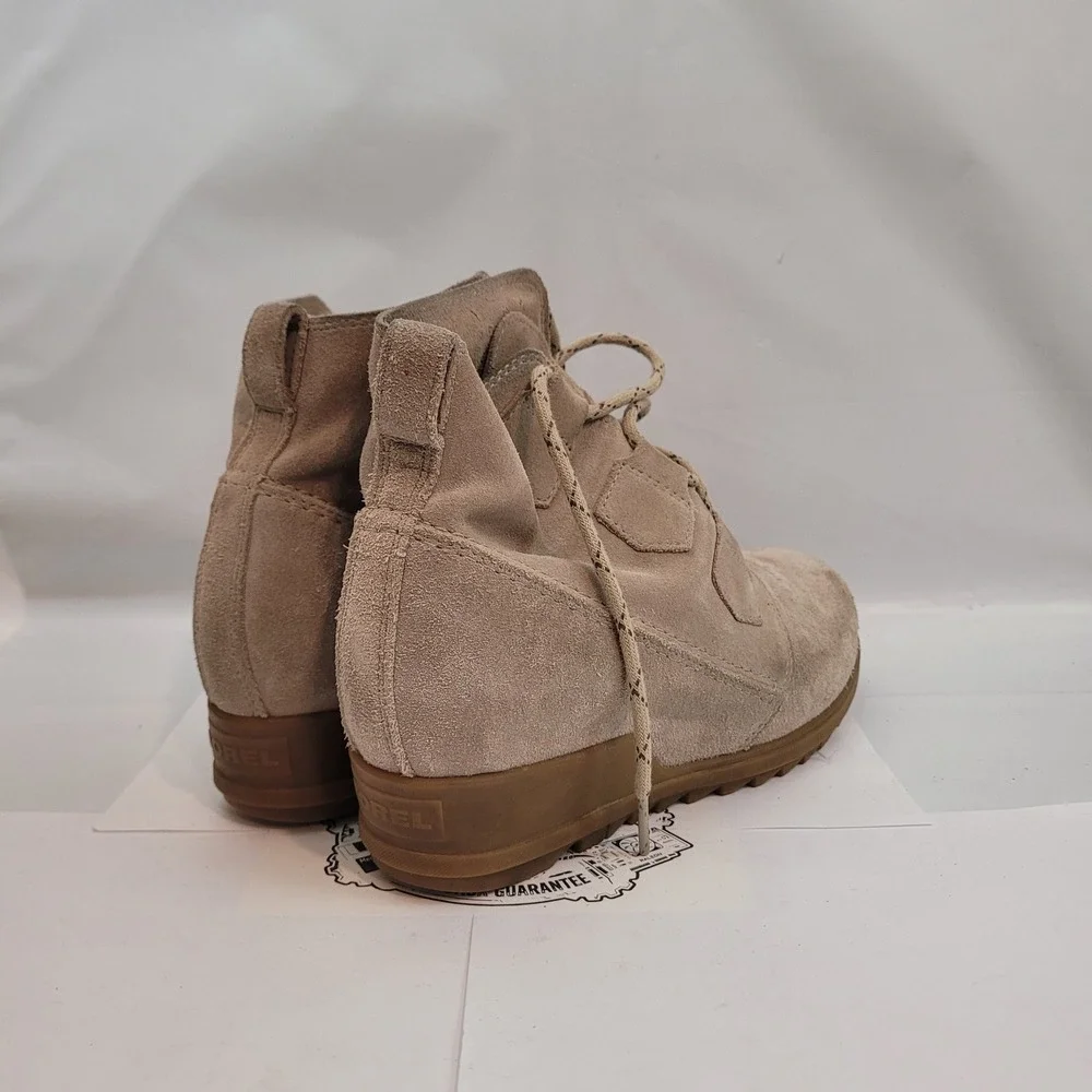 Sorel Evie Sport Lace Leather Boots Womens 9.5 Grey Suede Wedge NL3322-271